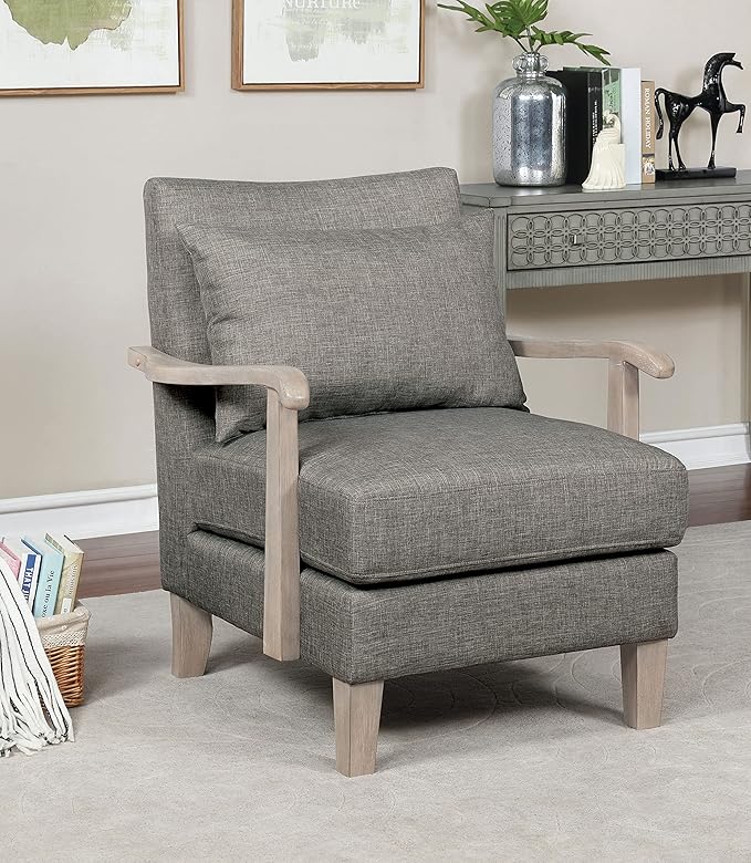 HOMES: Inside + Out Turney Fabric Upholstered Arm Chair with Pillow Back and Wooden Arm for Living Room Bedroom Gray