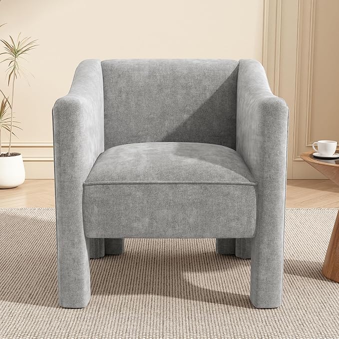 GDFStudio Modern Barrel Accent Chair Upholstered Chenille Armchair with Enclosed Arms 29.9 Inch Cozy Lounge Chair with Foam Cushion Compact Accent Seating for Living Room Reading Nook Grey