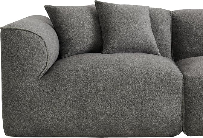 Luxury Living Room Double-Needle Cut Velvet Sofa 4-Seater with Pure Sponge Seat Cushions A Detachable Footstool and 3 Throw Pillows L Shaped Polyester Sofa for Living Rooms (Gray-EK99)