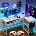 Gizoon 53 Inch White L Shaped Gaming Desk with CPU Stand &amp Power Outlet - Reversible Corner Desk with Drawers Storage Shelves and 2 Hooks for Gaming Setup Home Office Living Room