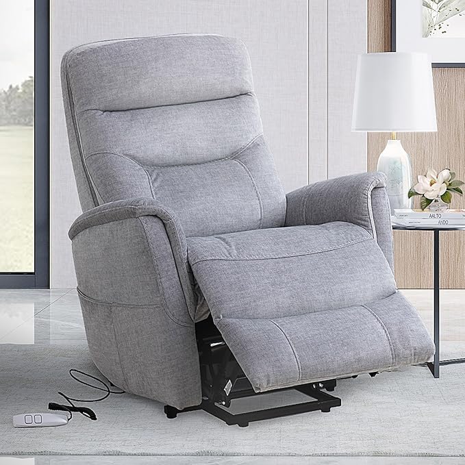 Parker Living Gemini - Capri Silver Power Lift Recliner Chair with Articulating Headrest 100% Polyester Electric Recliner for Living Room