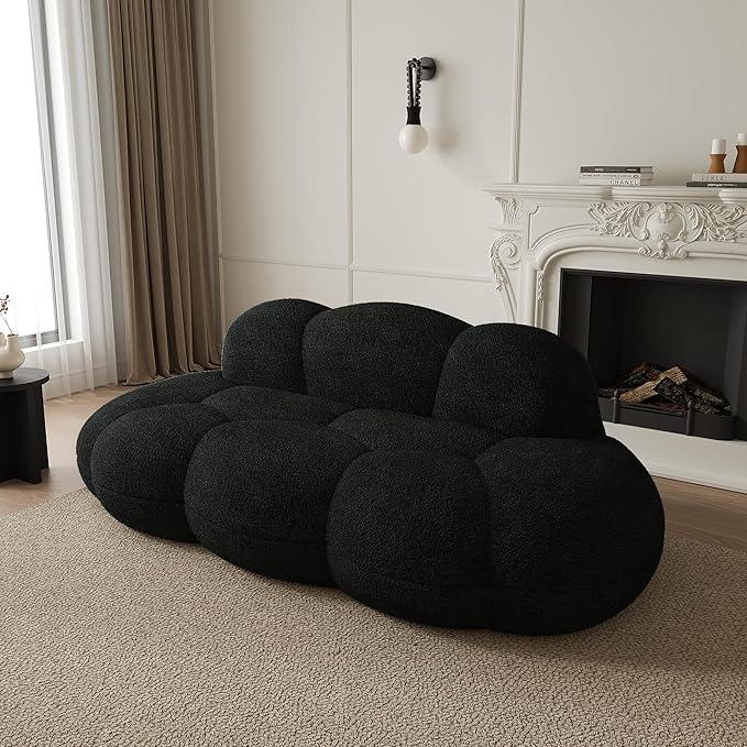 JACH Boneless Cloud Couches for Living Room Apartment Modern Comfy Upholstered Sofa Modern Leisure Sofa Upholstered Couch for Bedroom Small Space (Black No Assembly Required)