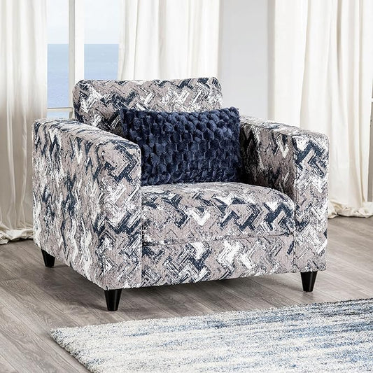 Furniture of America Belmore Modern Chenille Chair with Track Armrest and Accent Pillows Wooden Comfortable Couch for Living Room Bedroom Office Oeko TEX Certified Light Grey