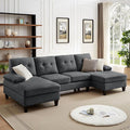 111 Sectional Couch for Living Room 4 Seater U-Shaped Sofa Couches with Double Chaises Polyester Fabric Dark Grey