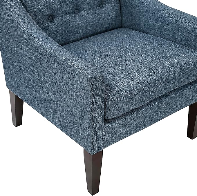 Lexicon Living Room Accent Chair Textured Fabric Upholstered Arm Chair with Button Tufted Back Sloped Arms and Wooden Legs Blue