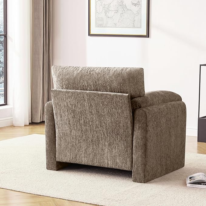 Chenille Oversized Armchair 38.6' Wide Accent Chairs for Living Room &amp Bedroom Modern Lounge Chair Upholstered Mid-Century Reading Chair (Brwon 2 Pack)