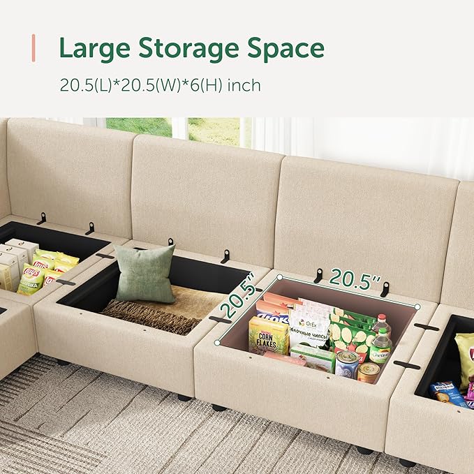 HONBAY Ottoman Module for Modular Sectional Sofa Couth Storage Ottoman Ottoman Bench for Living Room - Beige
