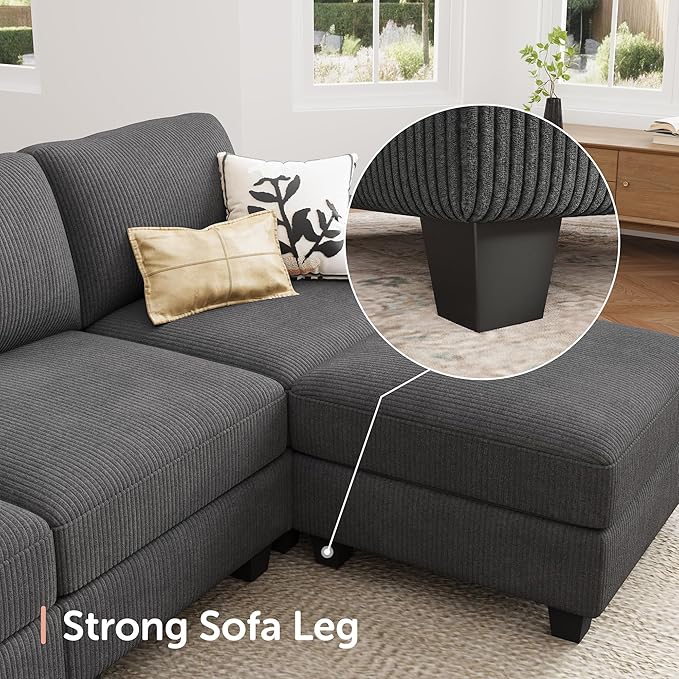 HONBAY Modern Corduroy Ottoman Module Sofa 28.4 Inch Square Ottoman Bench with Storage Grey