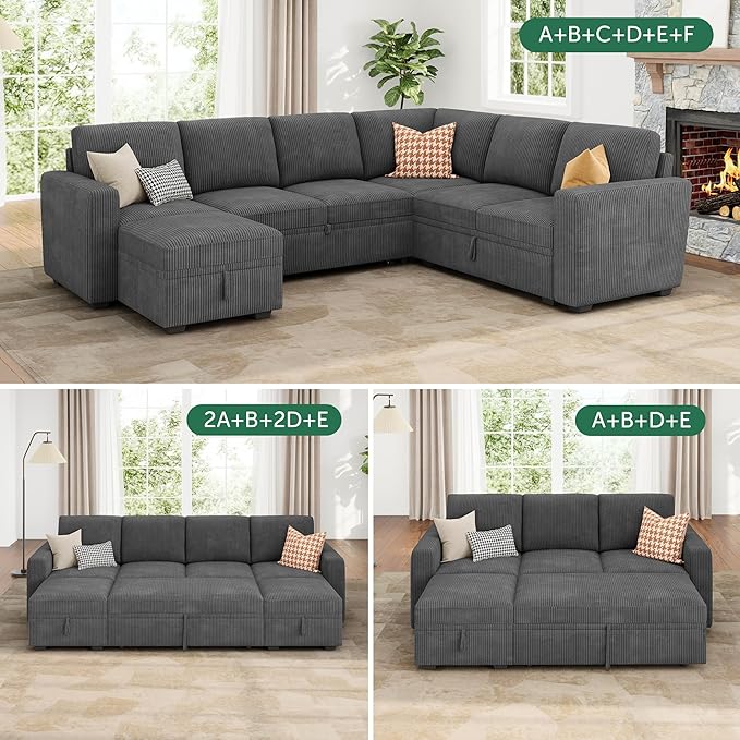 HONBAY Square Ottoman Module for Modular Sectional Sleeper Sofa Storage Ottoman Footrest and Seat Cube Velvet Grey
