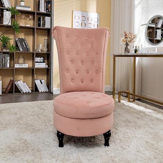 Royal High-Back Velvet Accent Chair for Vanity with Storage and Luxurious Upholstery Retro Design and Versatile Usage for Living Room Bedroom Lounge and Office Rose