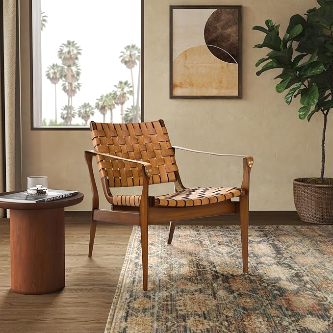 Safavieh SFV9005B Home Collection Dilan Leather Brown &amp Light Brown Safari Accent Chair Light