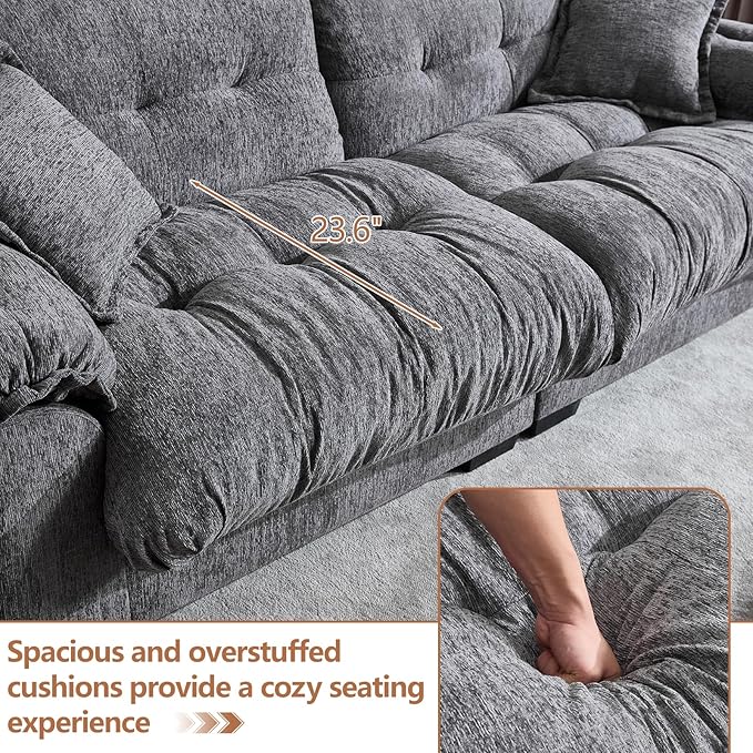 KIVENJAJA 90.5”W Oversized Cloud Loveseat Sofa Modern Chenille Tufted Deep Seat Sectional Couch Overstuffed Comfy Love seat with Pillows for Living Room Apartment Small Space Grey