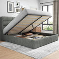 Lifezone Queen Size Lift Up Storage Bed Frame Linen Upholstered Queen Platform with Button Tufted Wingback Headboard and Under-Bed Storage Hydraulic Support No Box Spring Needed Noise Free Grey