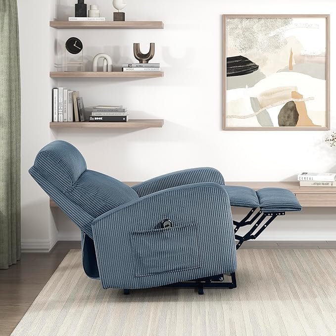Lexicon Power Lift Recliner Chair for Elderly with Remote Control Gentle Lift Motion Side Pocket Armrest Corduroy Upholstered Electric Recliner for Living Room/Bedroom Easy Assembly Midnight Blue