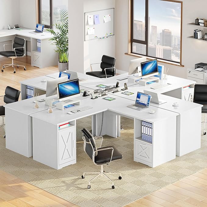 YITAHOME L Shaped Desk with Power Outlets 60 Inch Computer Desk Corner Desk with File Drawer Home Office Desk with Monitor Stand &amp Storage Shelves L-Shaped Desk with File Cabinet White