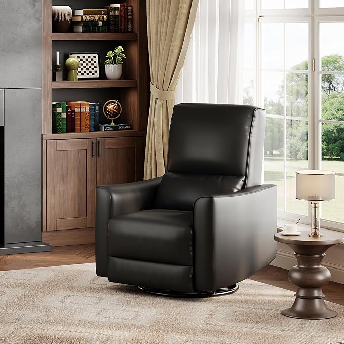 GarveeHome Recliner Chair 360° Swivel Rocker Glider Nursery Chair with Padded Armrest and Deep Seat PU Leather Upholstered Reclining Sofa Chair for Living Room Bedroom and Nursery (Charcoal)
