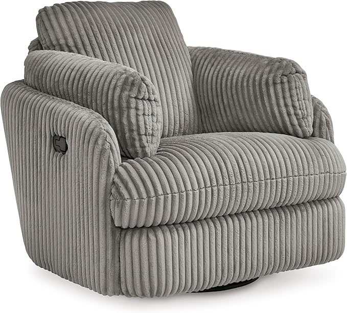 Signature Design by Ashley Tie-Breaker Casual Swivel Glider Recliner with Hidden Storage Gray