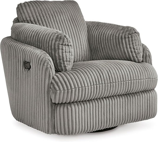 Signature Design by Ashley Tie-Breaker Casual Swivel Glider Recliner with Hidden Storage Gray