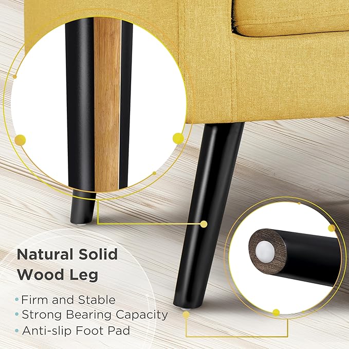 Yaheetech Mid-Century Accent Chairs Modern Upholstered Living Room Chair Cozy Armchair Button Tufted Back and Wood Legs for Bedroom/Office/Cafe Set of 2 Yellow