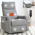 Heated Massage Recliner Chairs for Adults Swivel Rocking Chair Recliner with High Back Small Recliner Chair for Small Spaces Manual Lazy Boy Recliners for Living Room Pockets Fabric (Grey)