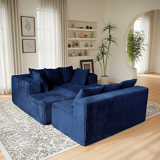 Cloud U-Shaped Sectional Couch130 Modular Boneless Couch for Living RoomModern 4 Seat Corduroy Sofa with ChaiseDeep SeatNo Assembly Required (Blue)