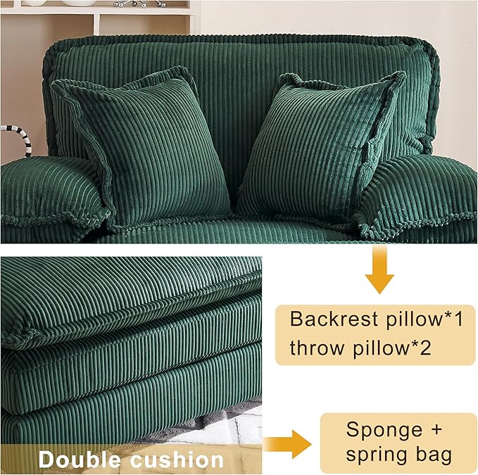 46.9 W Oversized Chair with Ottoman Corduroy Upholstered Chaise Lounge Chair Indoor Reading Chairs Sofa Couche Oversized Comfy Chairs for Living Room Bedroom (Corduroy Green)
