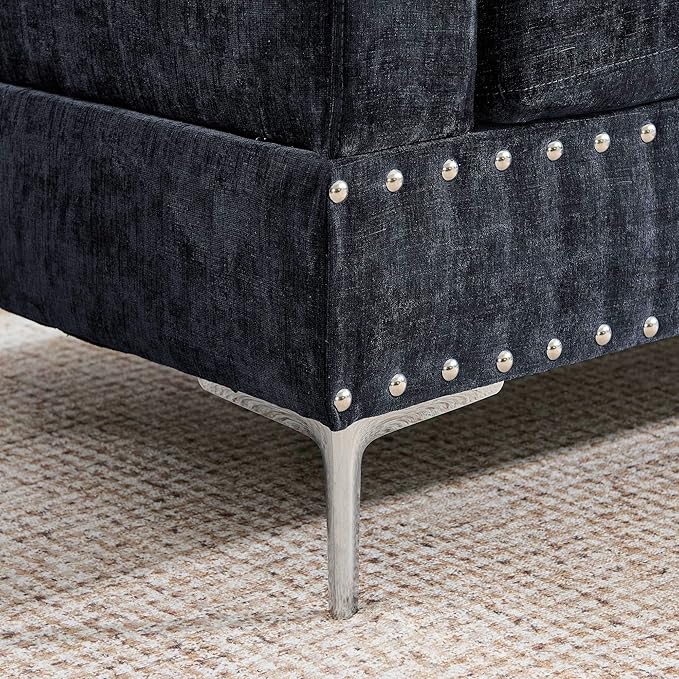 ERYE 102-Inch L-Shaped Corner Sectional Sofa Chenille Upholstered Tufted Corner Sofa Couch with Storage Ottoman and Nailhead DecorModern L-Shaped Convertible Couches