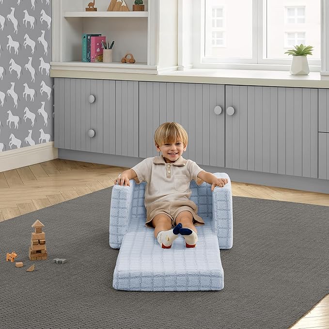 Delta Children Checkered Cozee Flip-Out Chair Blue