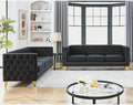 KEIKI Tufted Velvet 3+3 Seat Sofa Couch for Living Room Buttons Tufted Square Arm Couch for Home Apartment Black