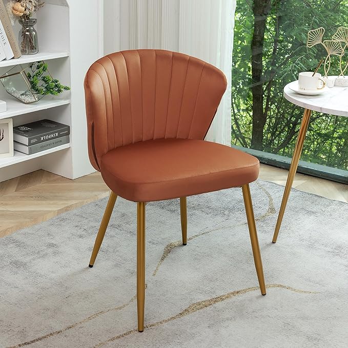 Modern Velvet Accent Chair for Living Room Bedroom Entryway or Small Spaces with Channel-Tufted Design Comfortable and Trendy Armless Seat Red Orange