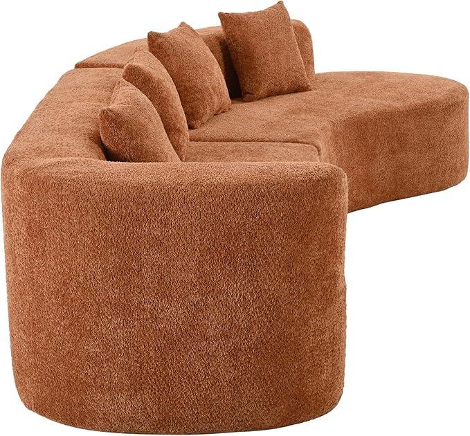 Oversized Curved Boneless Sectional Sofa Modern Floor Foam Cloud Couches for Living Room 132-Inch Right Facing Chenille Upholstered Boneless Modular Curved Sofa
