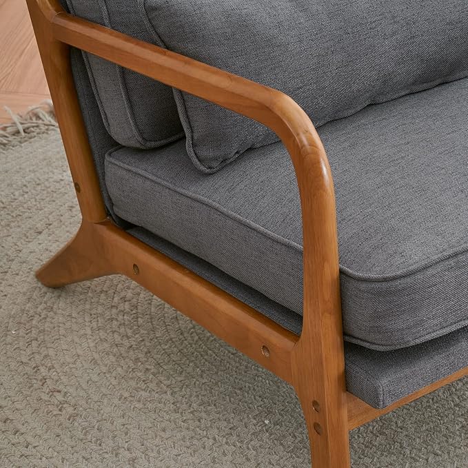 Mid-Century Armchair with Solid Wood FrameLiving Room Chair with Extra-Thick Padded Backrest and Seat CushionSingle Sofa Chairs with Non-Slip Feet105° Slop BackLinen Accent Chair for ClubOffice