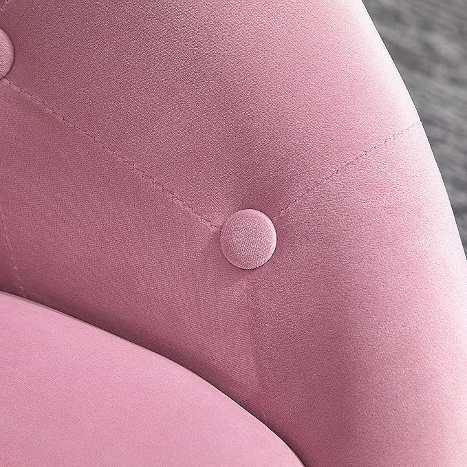 HOMCOM Modern Makeup Vanity Chair Round Tufted Swivel Accent Chair with Chrome Frame Height Adjustable for Living Room Bedroom Pink
