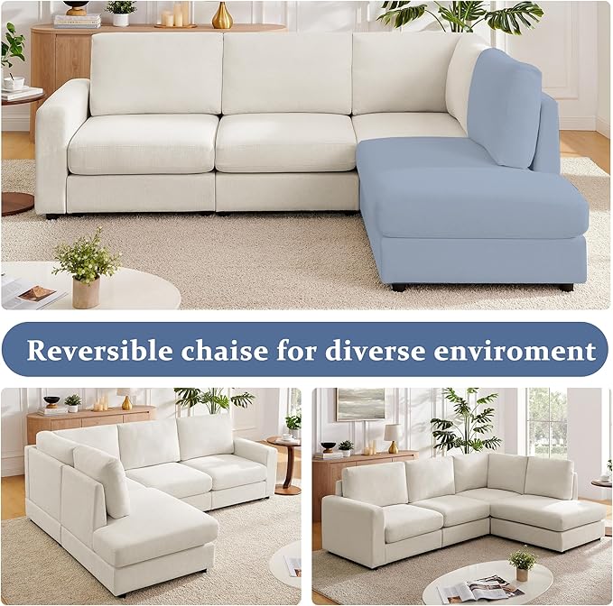 100 L Shaped Couch with Chaise Sectional Couches for Living Room Modern Modular Sofa with Upholstered Couches with Chenille Fabric Couchs Deep Seat Sectional Couch (Beige 100)