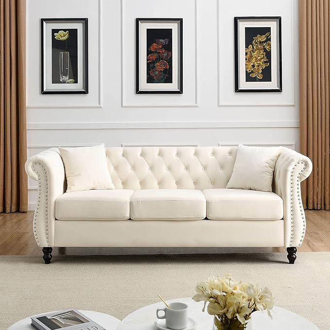Oversized Velvet Loveseat 80 Inch Sectional CouchLuxury 3 Seater Deep Couch with NailheadUpholstered Sofa for Living Room Bedroom Apartment