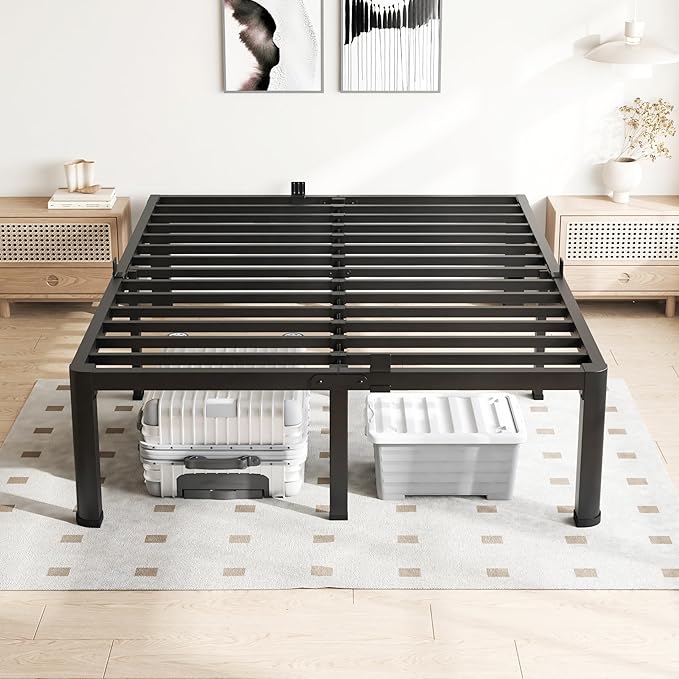 20 Inch Full Size Bed Frame 3500Lbs Heavy Duty Metal Platform with Round Corner Legs Mattress Slide Stopper Steel Slat Support No Box Spring Needed Noise Free Non-Slip Easy Assembly