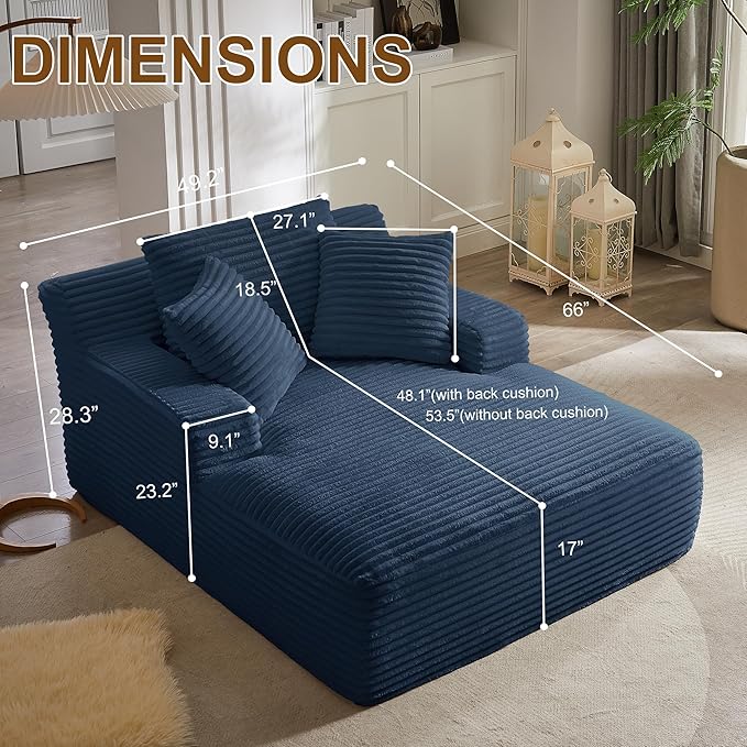 Avenix Boneless Oversized Chaise Lounge Chairs Indoor 66 Boneless Oversized Chaise Lounges Indoor Boneless Oversized Reading Chairs Cloud Sleeper Sofa Couch Bed with 3 Pillows for Living RoomBlue