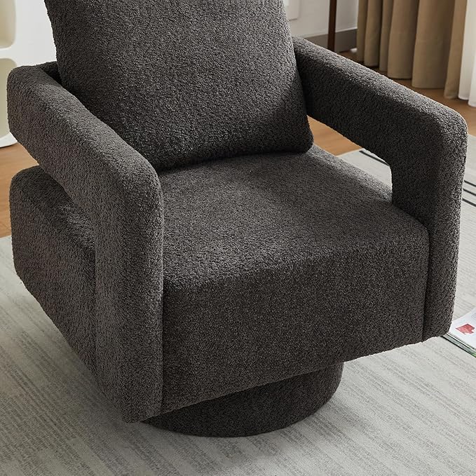Setawix Boucle Swivel Barrel Chairs Set of 2Fuzzy Swivel ArmchairModern 360°Rotation Accent Arm Chair with Open ArmsSherpa Single Sofa Club Chair for Living RoomBedroom. (Charcoal 2PC)