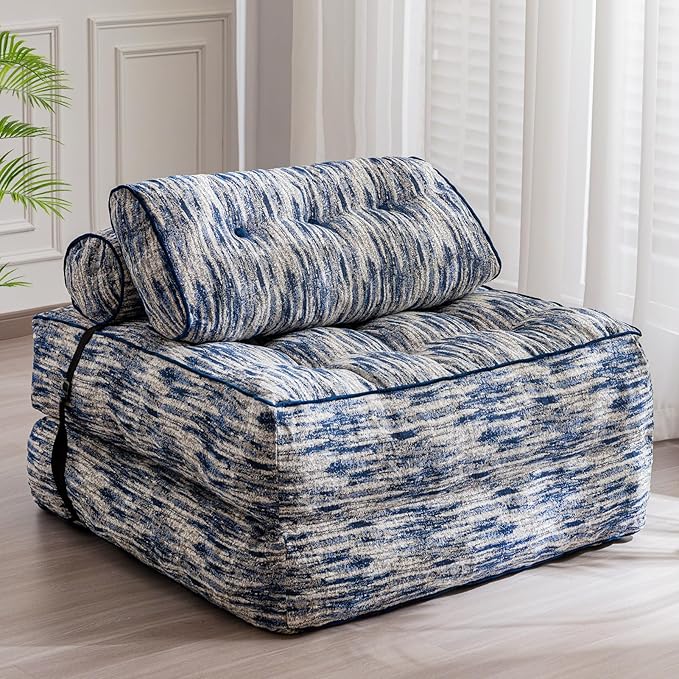 MAXYOYO Folding Sofa Bed Convertible Sleeper Chair with Pilow Soft Fold Out Chair Bed Versatile Floor Sofa Lounge for Living Room Bedroom Blue