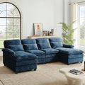 112 Modular Sectional Sofa U Shaped Comfy Cloud Couch with Double Chaise and Padded Armrests Modern Deep Seat Sectional Couches for Living Room Apartment Office Dark Blue
