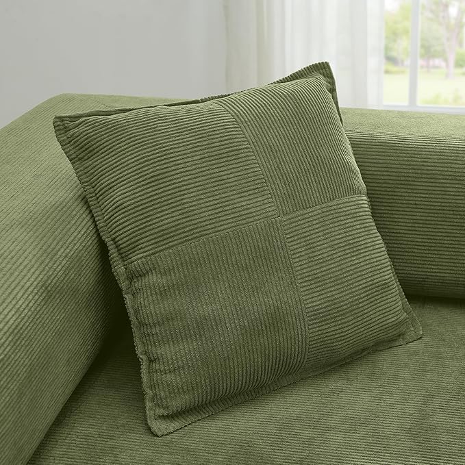108 W Corduroy Modular Cloud Couch with Fixed-Shape Frame Oversized L-Shaped Sectional Sleeper Sofa Bed with Pull Out Bed No Assembly Modern Floor Boneless Couch for Living Room (Green)