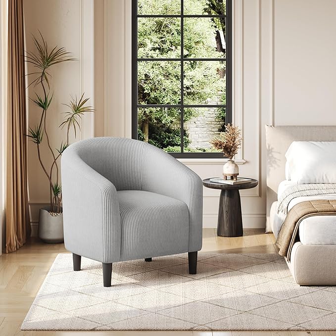 Yaheetech Accent Barrel Chair Corduroy Fabric Club Chair Furry Sherpa Elegant Armchair with Cozy Soft Padded for Living Room Bedroom Reception Room Office Light Gray
