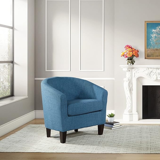 OSP Home Furnishings Ethan Tub Accent Chair with Dark Espresso Wood Legs Blue Denim Fabric
