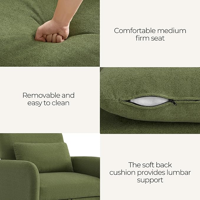 CHITA Sleeper Chair 3-in-1 Pull Out Convertible Single Sofa Bed with Adjustable Backrest Chenille Chaise Lounge Chair for Living Room Bedroom &amp Apartment Moss
