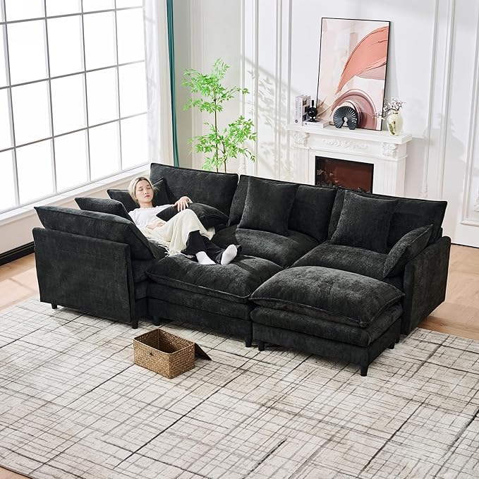 Eafurn 141 Oversized Modular Sectional Sofa with Movable Ottoman 6 Seater Modern Chenille Reversible Sofa Set Large Convertible U Shaped Couch for Living Room Apartment