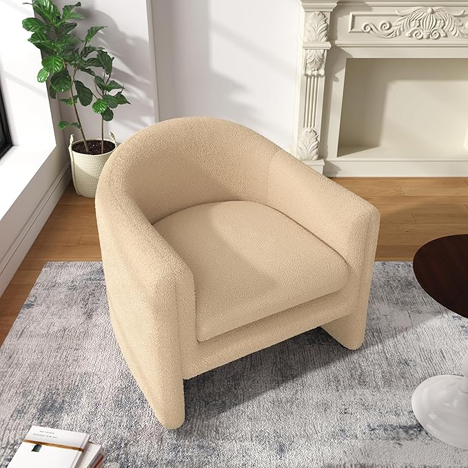 Accent Chair Modern Boucle Fabric Armchair for Living Room Comfy Upholstered Reading Single Sofa Chair for Bedroom (Boucle Camel Set of 2)
