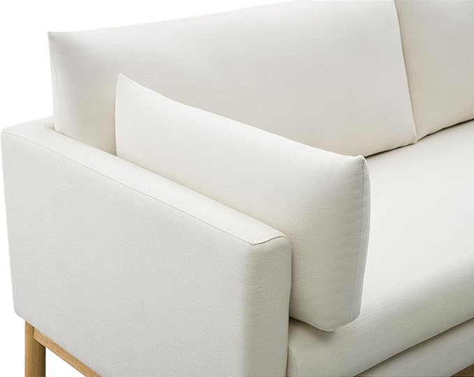 Meridian Furniture 157Cream-L Langham Collection Mid-Century Modern Linen Textured Fabric Upholstered Loveseat Cream Linen Textured Fabric Natural Finish Wood Base 66 W x 33.5 D x 33 H Cream
