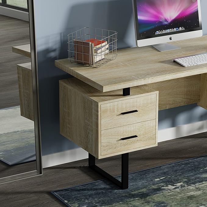 60'' Mariposa Home Office Computer Desk - Reclaimed White Oak Top Reclaimed White Oak Body Black Metal Black Hardware