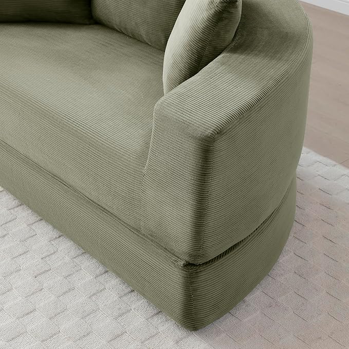 67 Round Convertible Folding Sofa Bed Boneless Couch Loveseat Floor Sleeper Chaise Lounge for Living Room Apartment Dorm Small Spaces Green