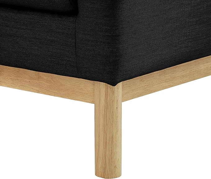 Meridian Furniture 157Black-L Langham Collection Mid-Century Modern Linen Textured Fabric Upholstered Loveseat Black Linen Textured Fabric Natural Finish Wood Base 66 W x 33.5 D x 33 H Black